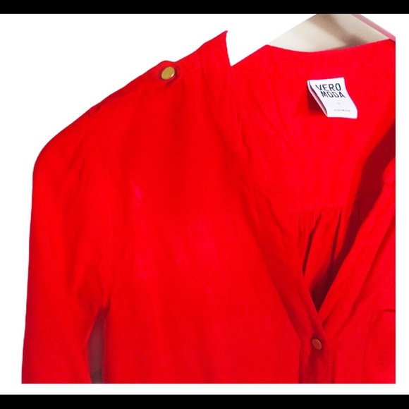 VERO MODA Ivar L/S Button Down Shirt With V Cut & Long Sleeves Red Size Small - Picture 6 of 11
